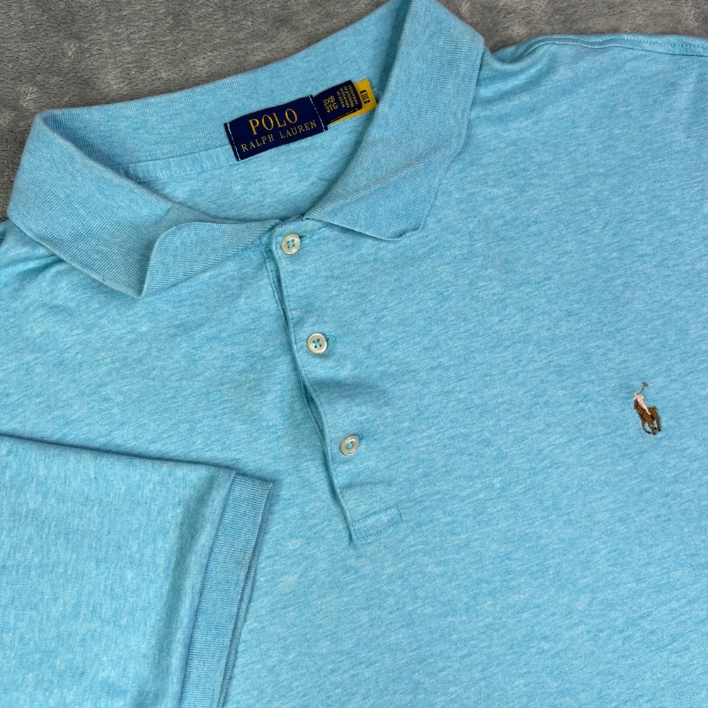 Polo Ralph Lauren Polo Shirt Men 3XB Blue Heathered Flesh Pony Short Sleeve Knit